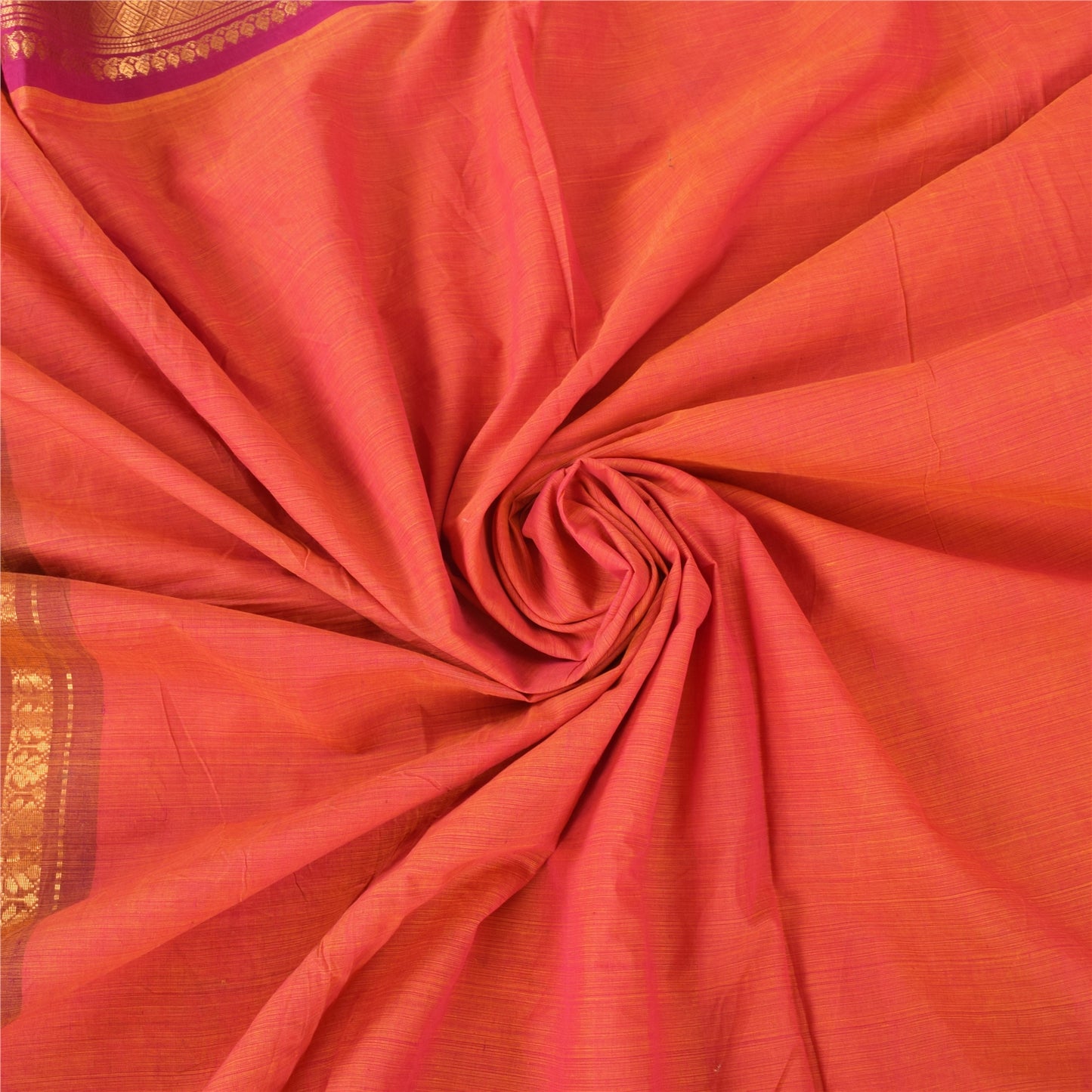 Sanskriti Vintage Orange Sarees Pure Cotton Woven Premium Sari 5+yd Craft Fabric