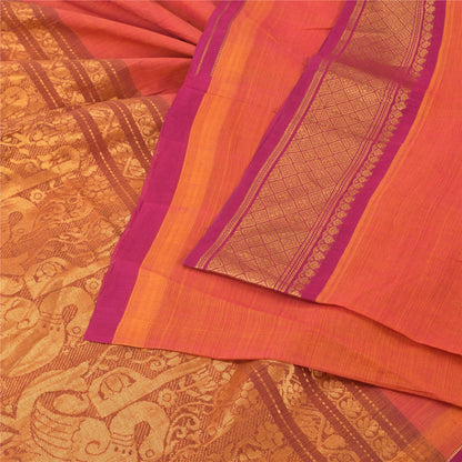 Sanskriti Vintage Orange Sarees Pure Cotton Woven Premium Sari 5+yd Craft Fabric