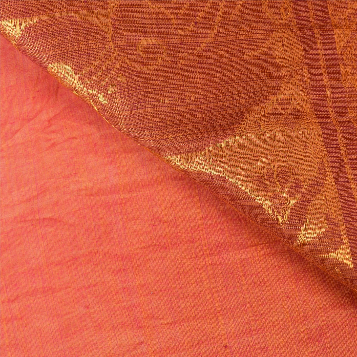 Sanskriti Vintage Orange Sarees Pure Cotton Woven Premium Sari 5+yd Craft Fabric