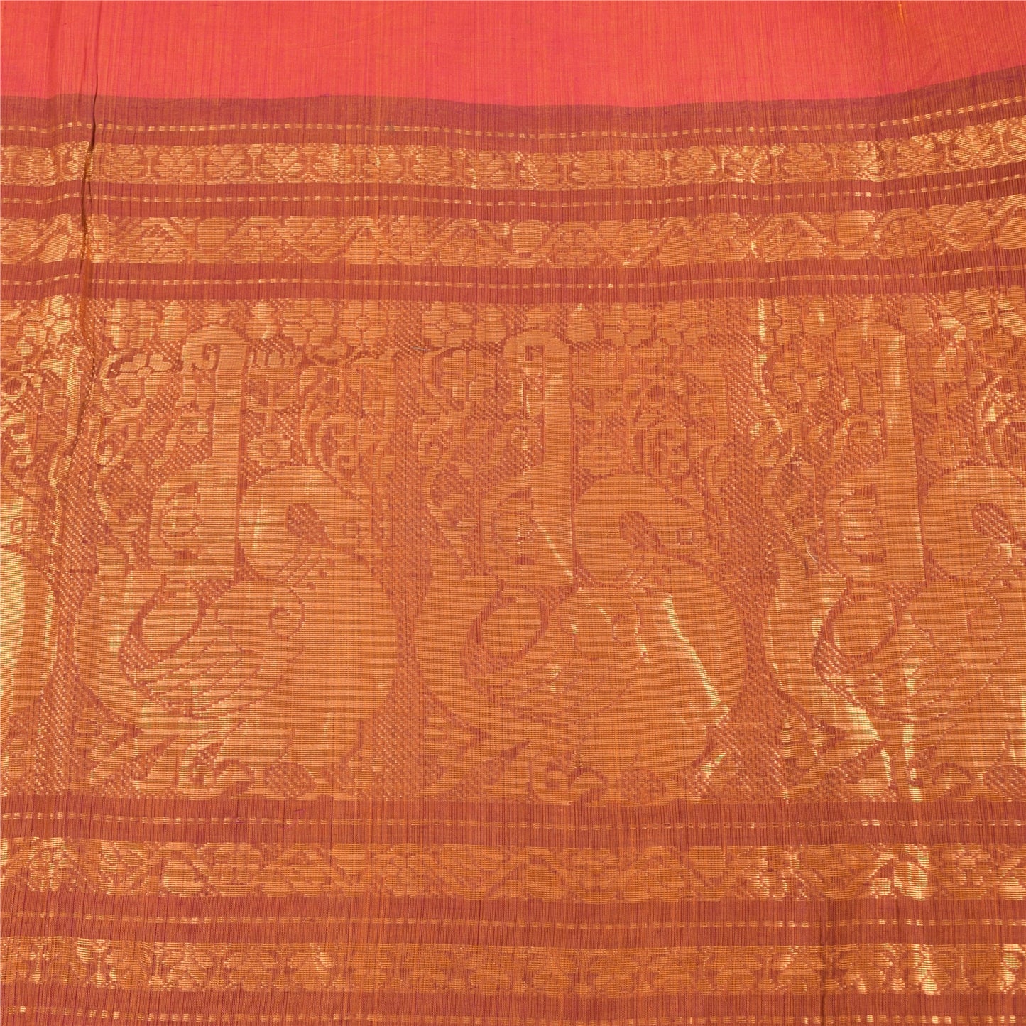 Sanskriti Vintage Orange Sarees Pure Cotton Woven Premium Sari 5+yd Craft Fabric