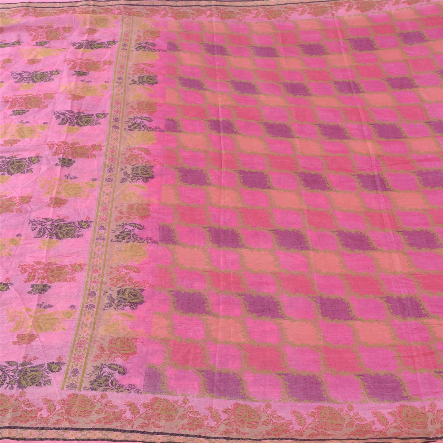 Sanskriti Vintage Indian Pink Sarees Pure Silk Woven Ethnic Sari 5ydCraft Fabric