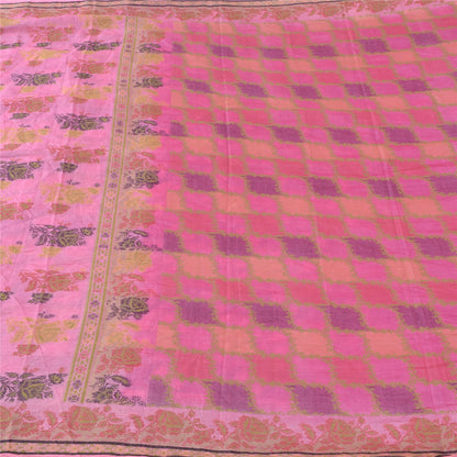 Sanskriti Vintage Indian Pink Sarees Pure Silk Woven Ethnic Sari 5ydCraft Fabric