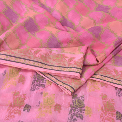 Sanskriti Vintage Indian Pink Sarees Pure Silk Woven Ethnic Sari 5ydCraft Fabric