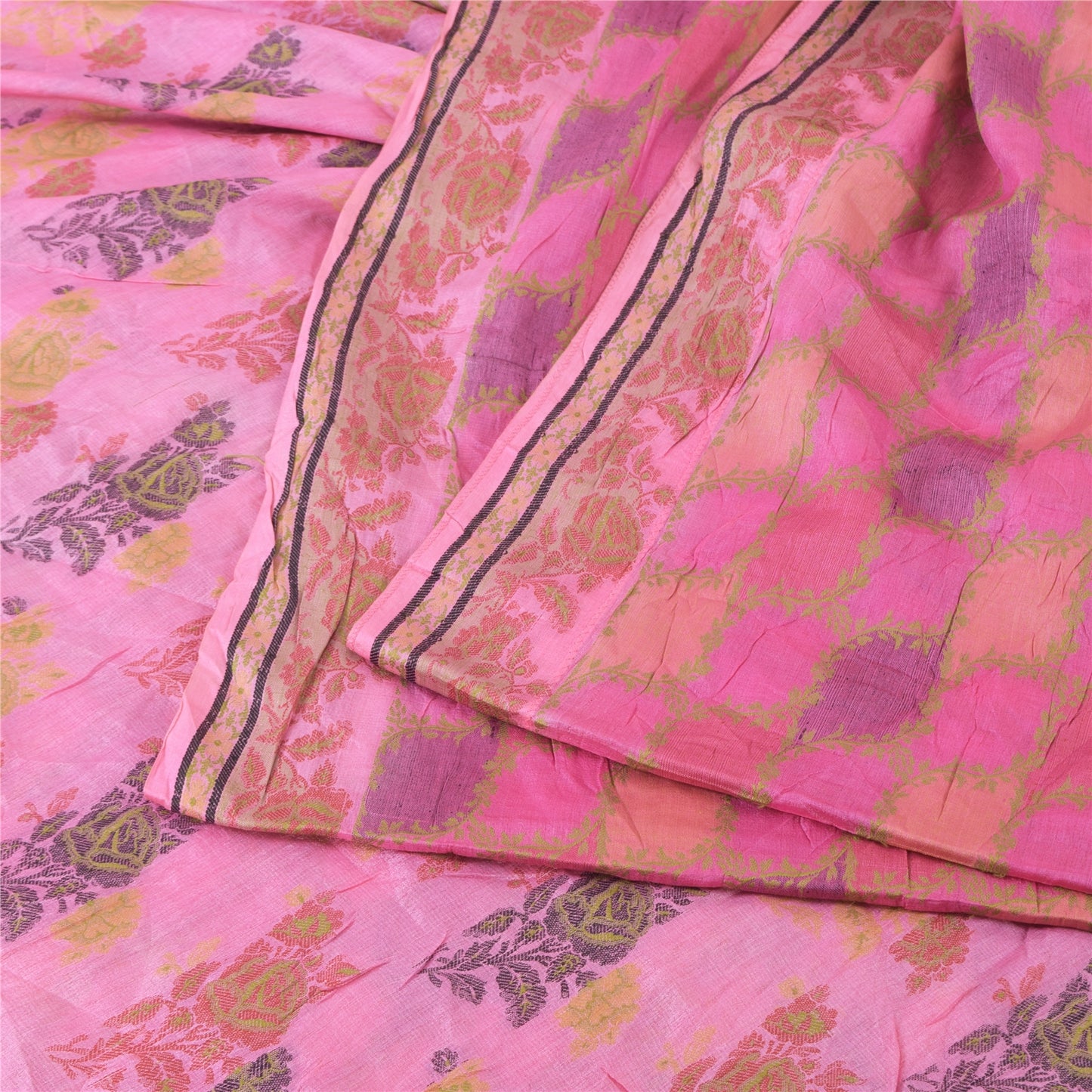 Sanskriti Vintage Indian Pink Sarees Pure Silk Woven Ethnic Sari 5ydCraft Fabric