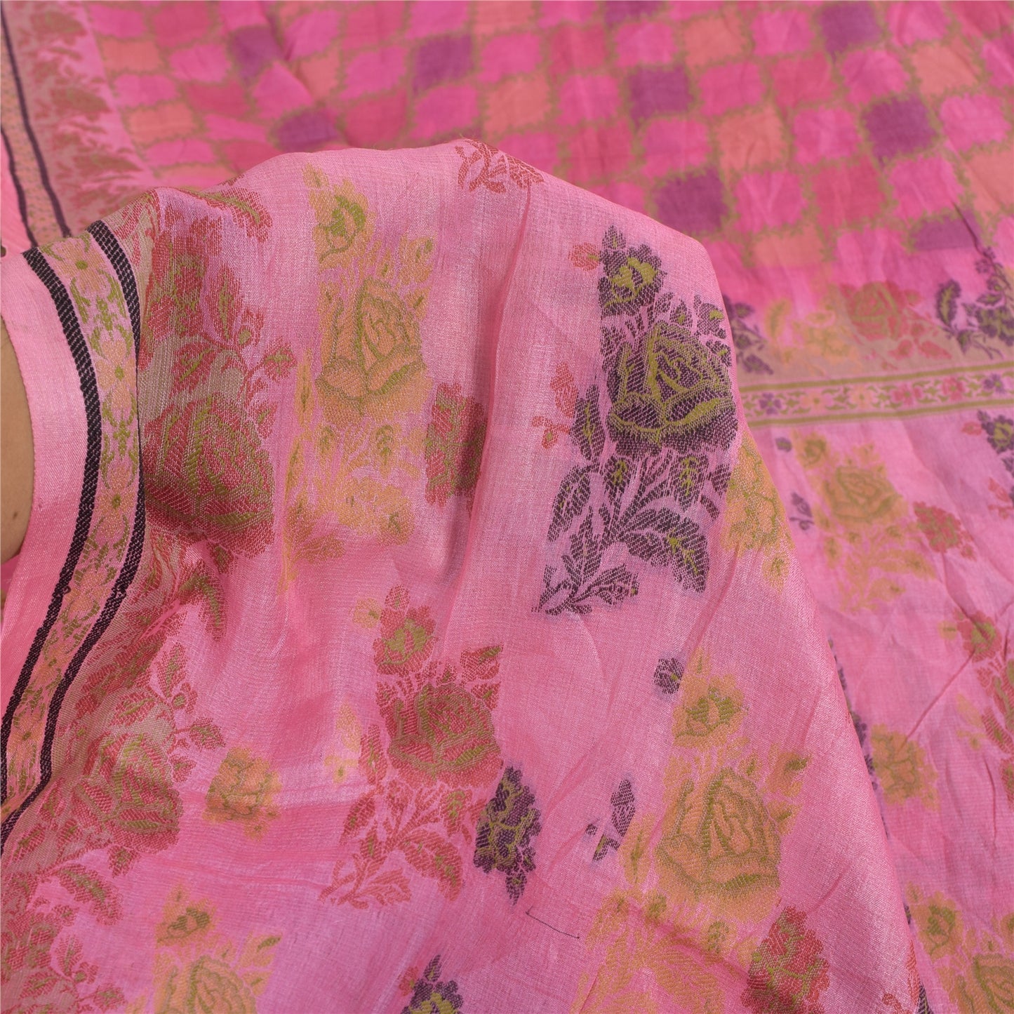 Sanskriti Vintage Indian Pink Sarees Pure Silk Woven Ethnic Sari 5ydCraft Fabric