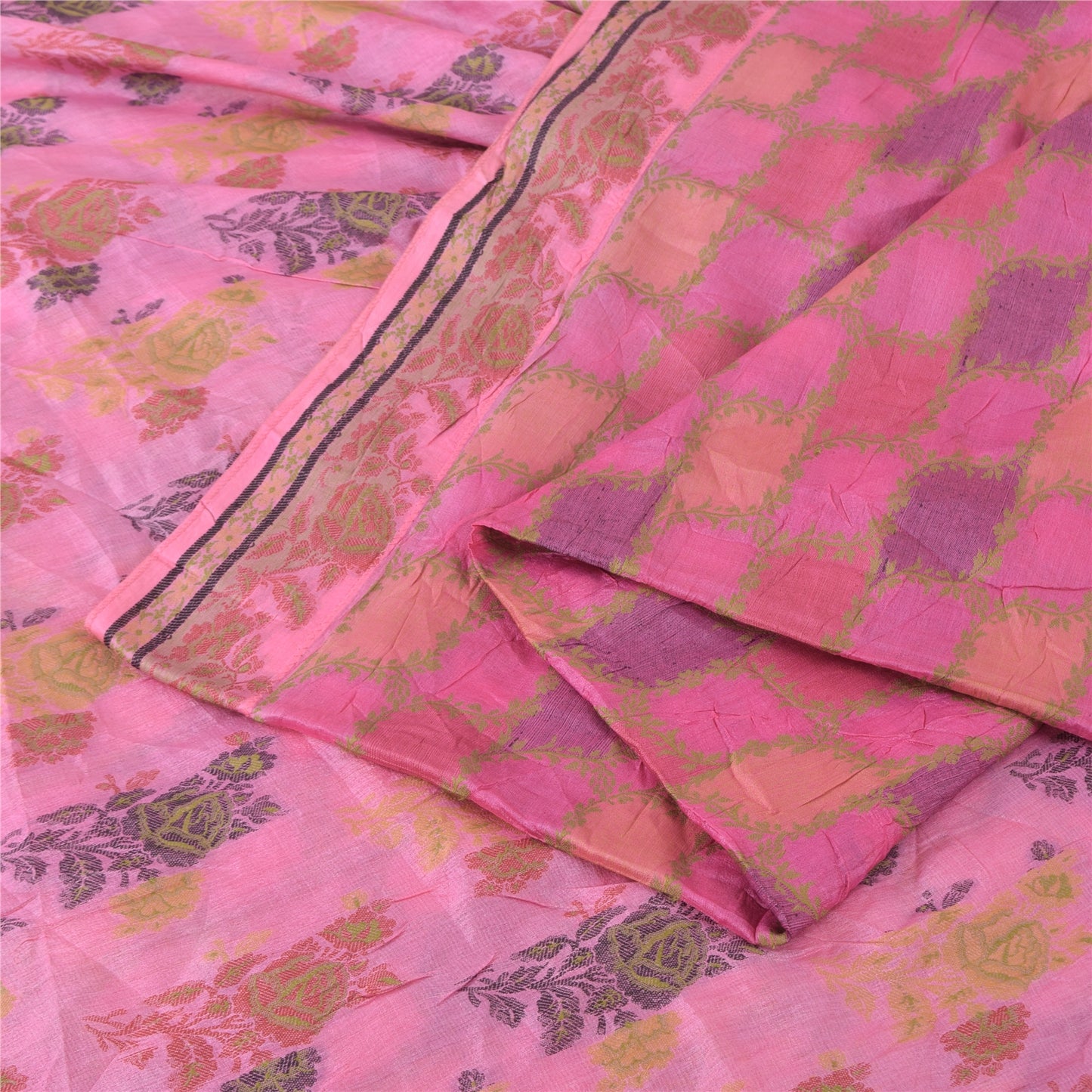 Sanskriti Vintage Indian Pink Sarees Pure Silk Woven Ethnic Sari 5ydCraft Fabric