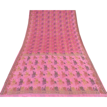 Sanskriti Vintage Indian Pink Sarees Pure Silk Woven Ethnic Sari 5ydCraft Fabric