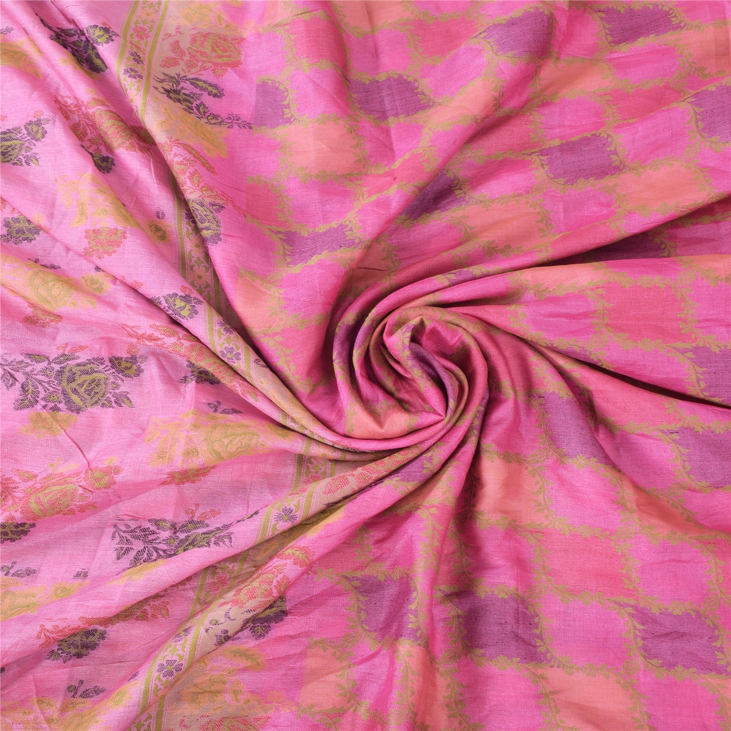 Sanskriti Vintage Indian Pink Sarees Pure Silk Woven Ethnic Sari 5ydCraft Fabric