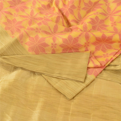 Sanskriti Vintage Indian Yellow Sarees Pure Silk Woven Premium Sari Craft Fabric