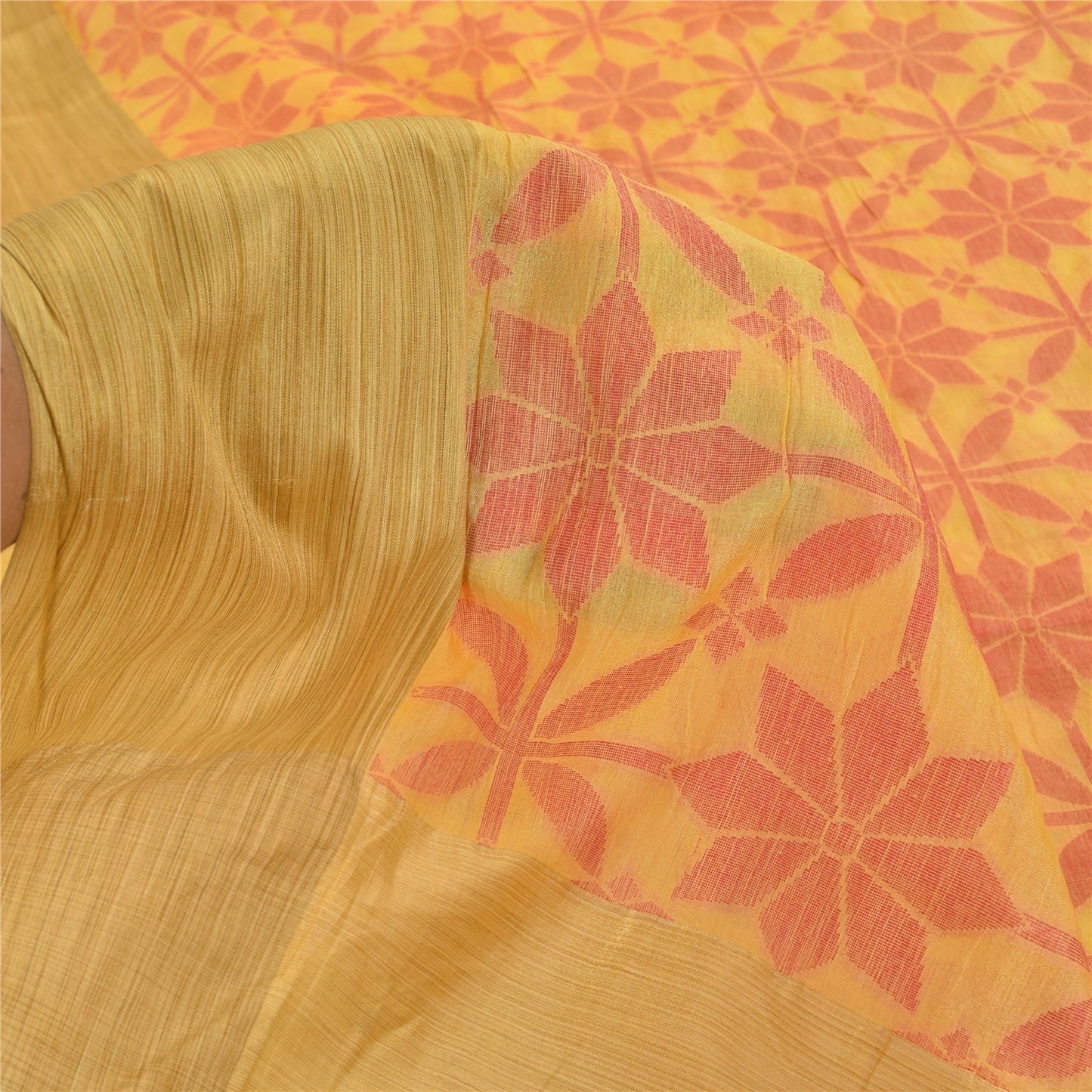 Sanskriti Vintage Indian Yellow Sarees Pure Silk Woven Premium Sari Craft Fabric