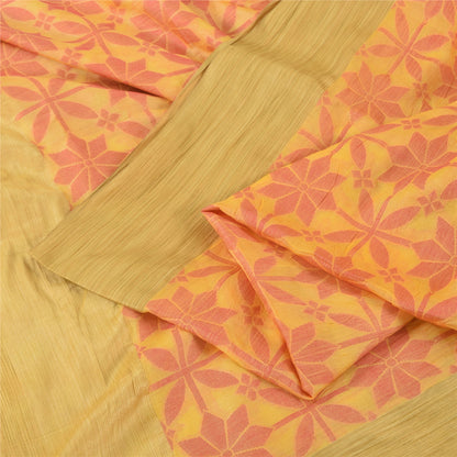 Sanskriti Vintage Indian Yellow Sarees Pure Silk Woven Premium Sari Craft Fabric