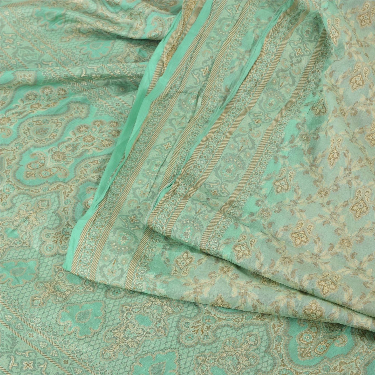 Sanskriti Vintage Green Sarees Pure Silk Printed Premium Sari 5+ yd Craft Fabric