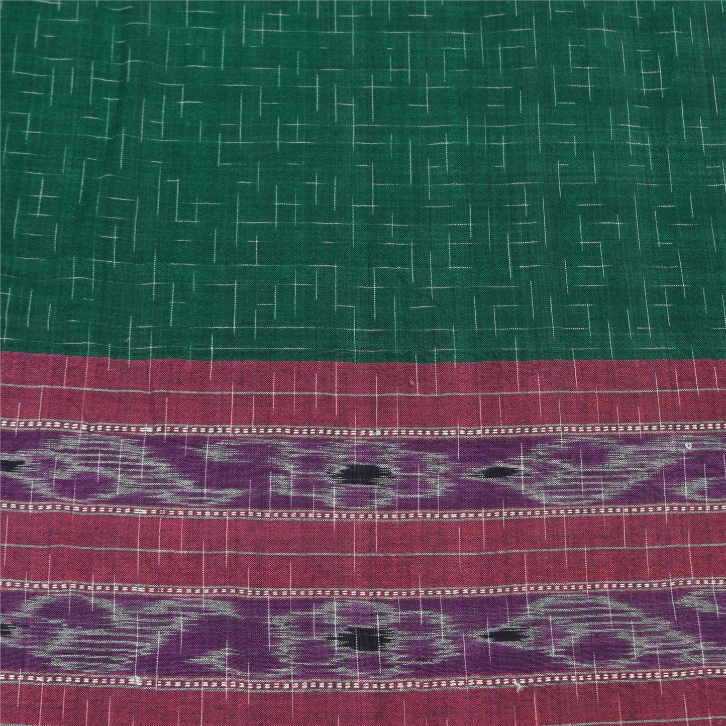 Sanskriti Vintage Green/Purple Sarees Pure Silk Woven Ikat Sari 5yd Craft Fabric