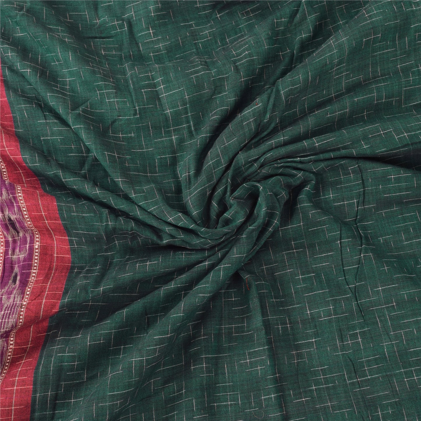 Sanskriti Vintage Green/Purple Sarees Pure Silk Woven Ikat Sari 5yd Craft Fabric