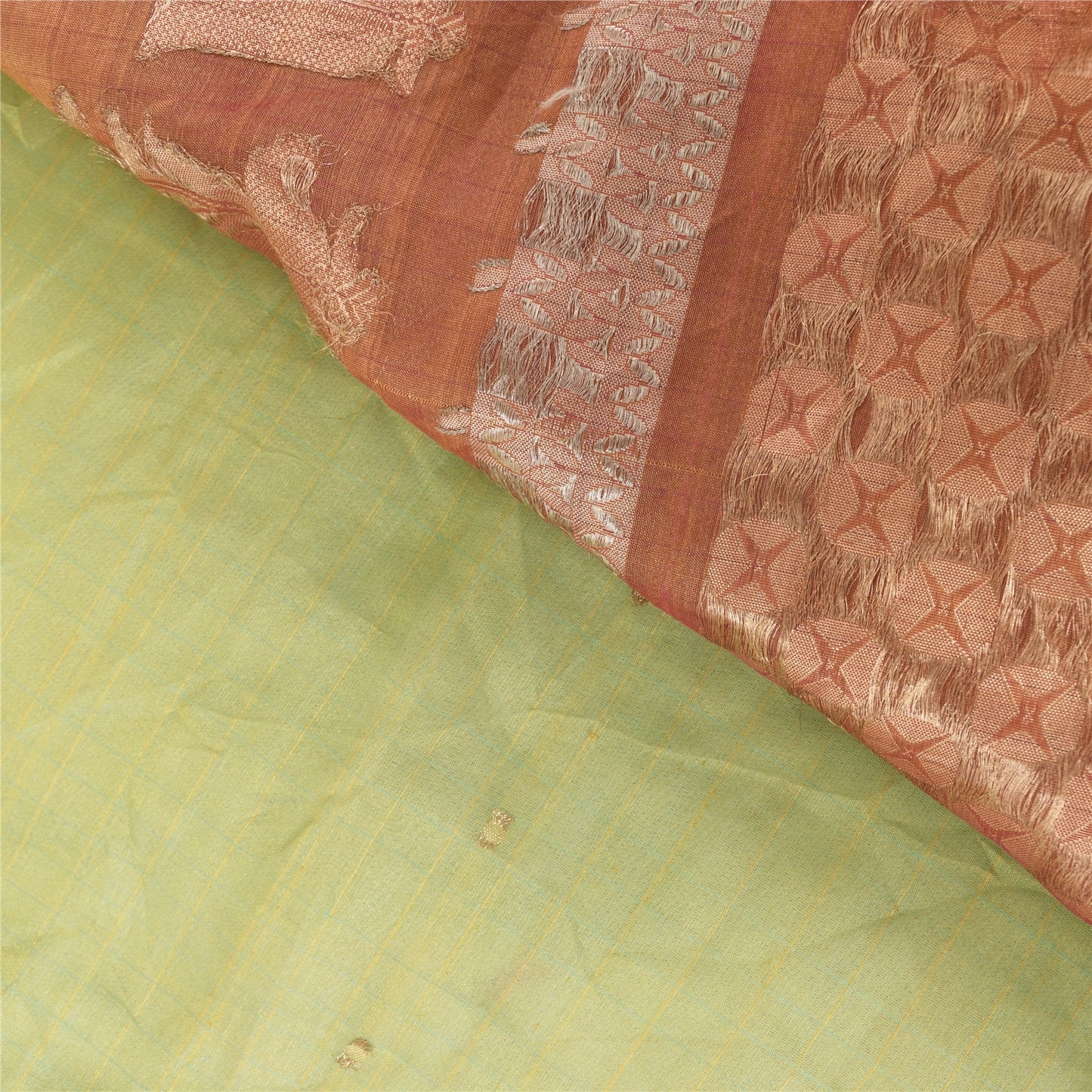 Sanskriti Vintage Green/Brown Sarees Pure Silk Embroidery Sari 5+yd Craft Fabric