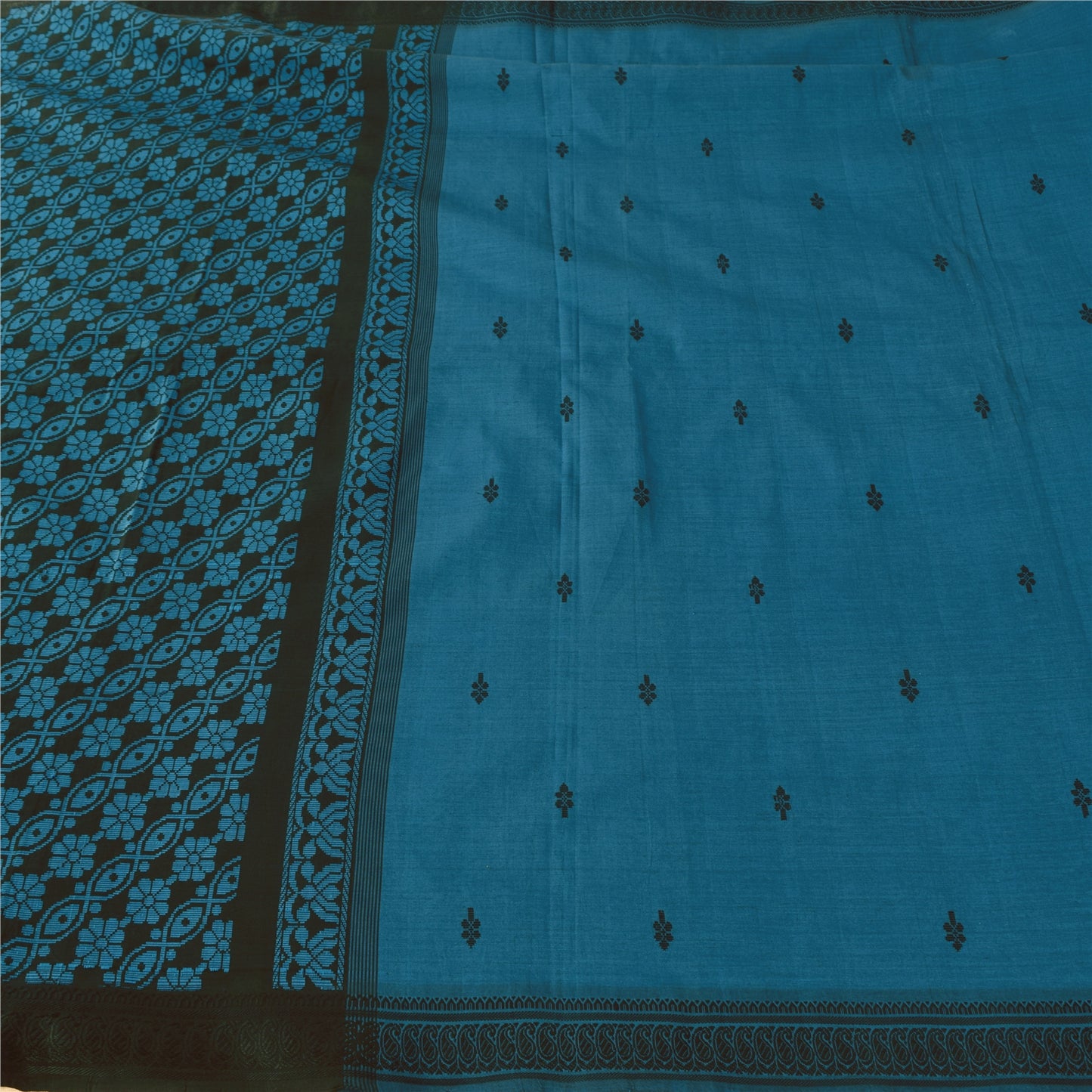 Sanskriti Vintage Indian Blue Sarees Pure Silk Hand Woven Sari 5+yd Craft Fabric