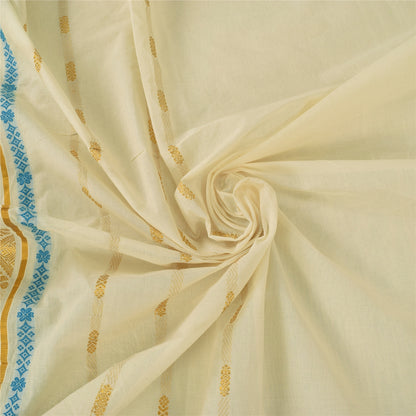 Sanskriti Vintage Ivory Sarees Pure Cotton Woven Premium Sari 6+yrd Craft Fabric