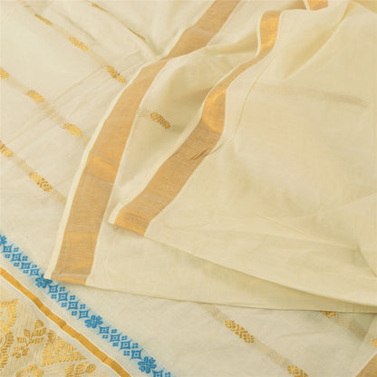 Sanskriti Vintage Ivory Sarees Pure Cotton Woven Premium Sari 6+yrd Craft Fabric