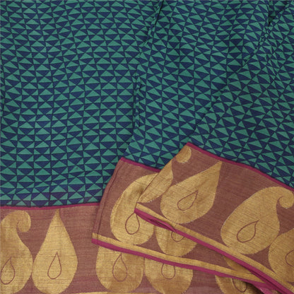 Sanskriti Vintage Blue/Green Sarees Pure Georgette Printed Woven Sari 5yd Fabric