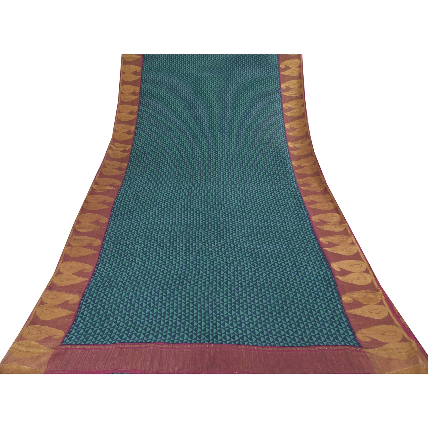 Sanskriti Vintage Blue/Green Sarees Pure Georgette Printed Woven Sari 5yd Fabric