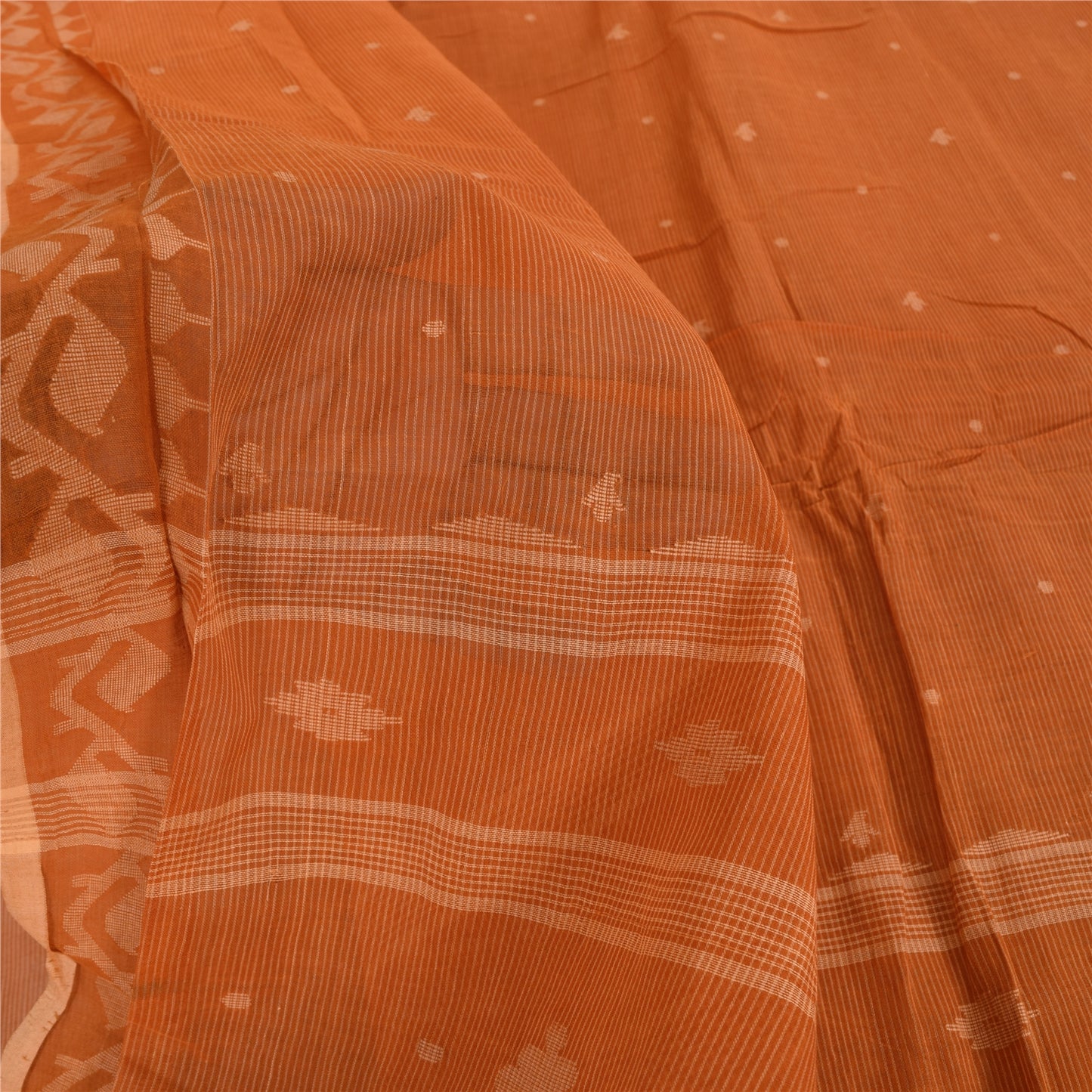 Sanskriti Vintage Orange Sarees Pure Cotton Woven Premium Sari 5+yd Craft Fabric