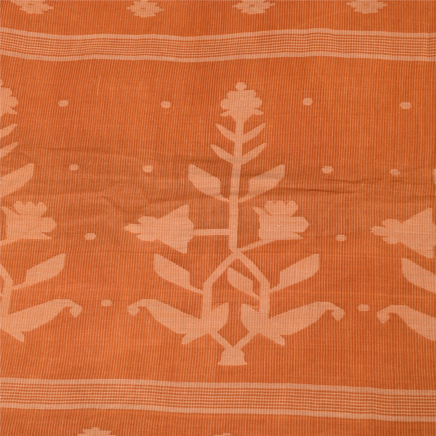 Sanskriti Vintage Orange Sarees Pure Cotton Woven Premium Sari 5+yd Craft Fabric