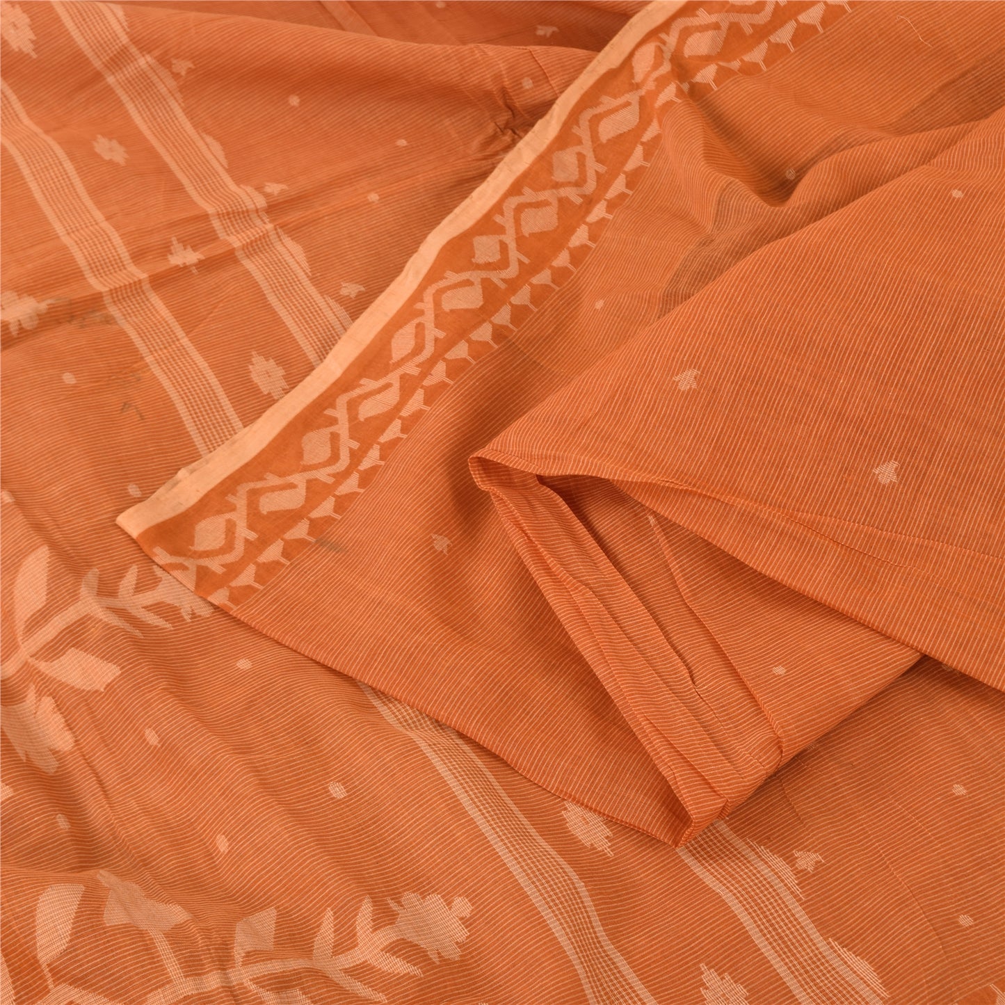 Sanskriti Vintage Orange Sarees Pure Cotton Woven Premium Sari 5+yd Craft Fabric