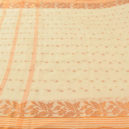 Sanskriti Vintage Ivory Sarees Pure Cotton Woven Premium Sari 5+ yd Craft Fabric