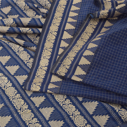 Sanskriti Vintage Blue Sarees Pure Cotton Woven Premium Sari 6+ yd Craft Fabric