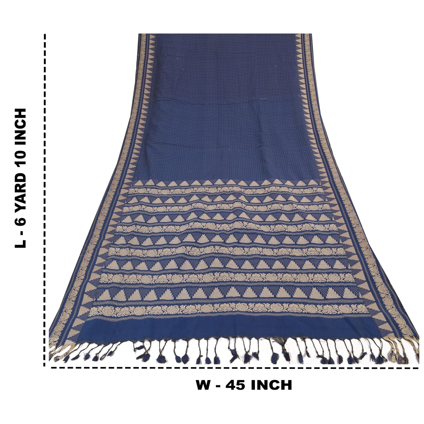 Sanskriti Vintage Blue Sarees Pure Cotton Woven Premium Sari 6+ yd Craft Fabric