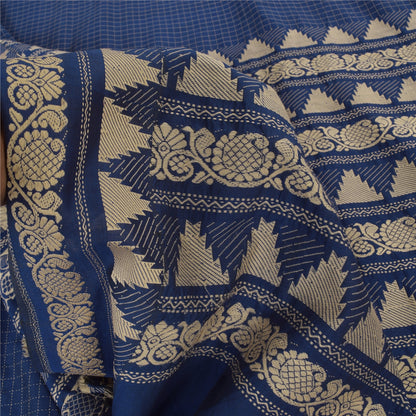 Sanskriti Vintage Blue Sarees Pure Cotton Woven Premium Sari 6+ yd Craft Fabric