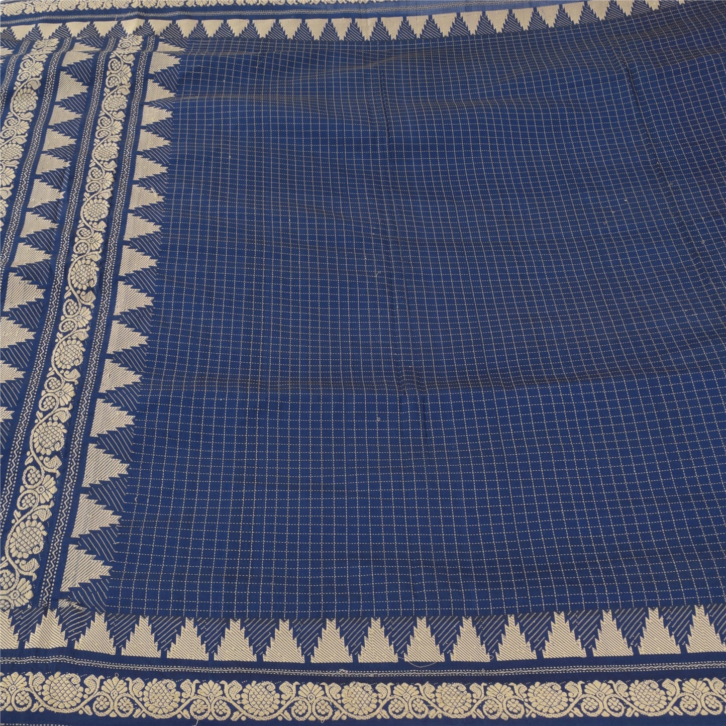 Sanskriti Vintage Blue Sarees Pure Cotton Woven Premium Sari 6+ yd Craft Fabric