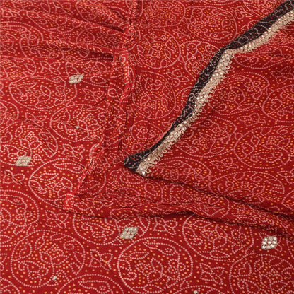 Sanskriti Vintage Red Sarees Pure Georgette Bandhani Printed Sari Craft Fabric