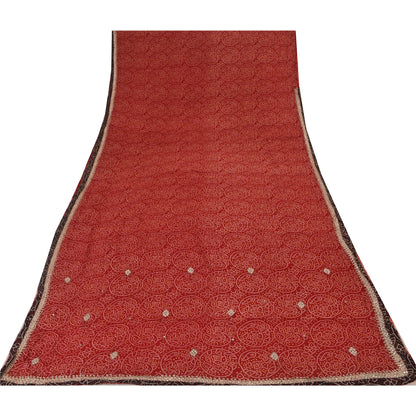 Sanskriti Vintage Red Sarees Pure Georgette Bandhani Printed Sari Craft Fabric