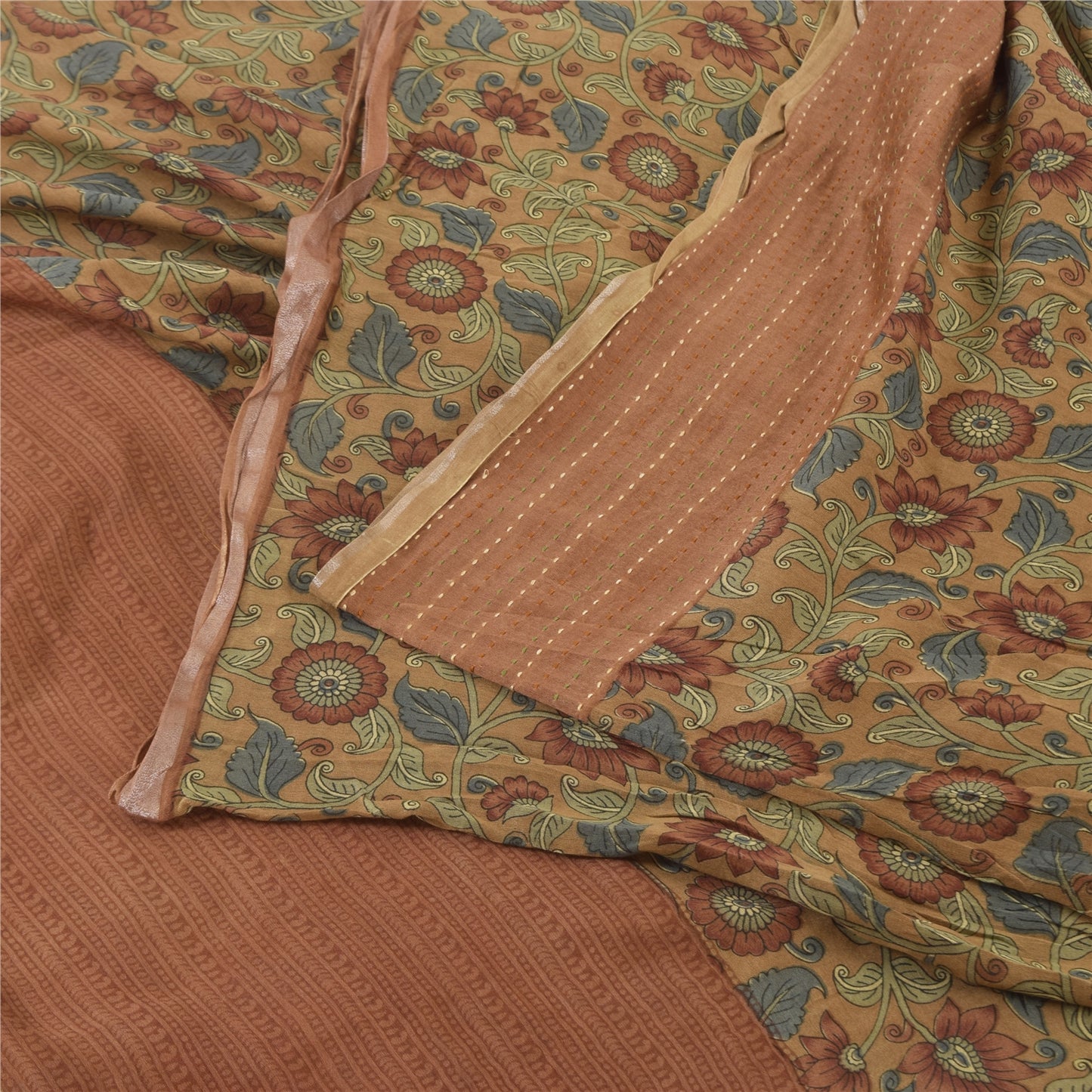 Sanskriti Vintage Brown Sarees Pure Cotton Embroidered Printed Sari Craft Fabric