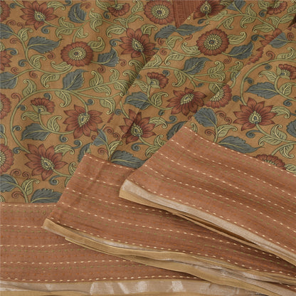 Sanskriti Vintage Brown Sarees Pure Cotton Embroidered Printed Sari Craft Fabric