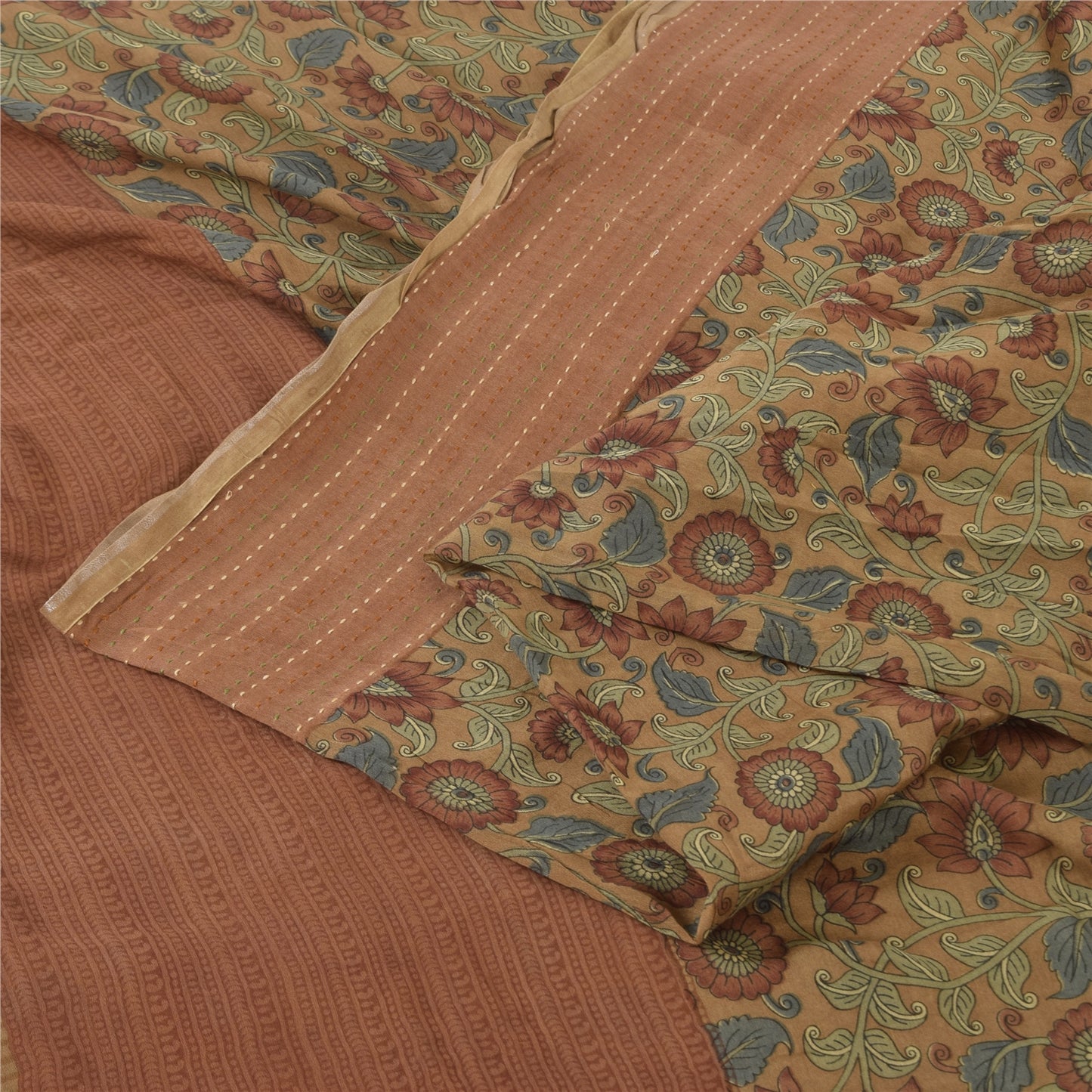 Sanskriti Vintage Brown Sarees Pure Cotton Embroidered Printed Sari Craft Fabric