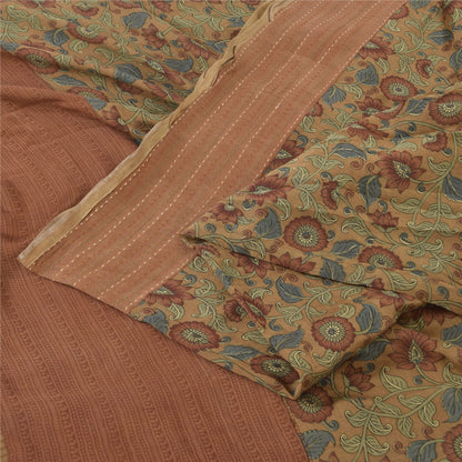 Sanskriti Vintage Brown Sarees Pure Cotton Embroidered Printed Sari Craft Fabric