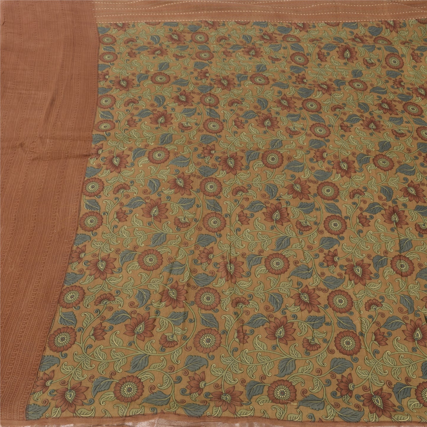 Sanskriti Vintage Brown Sarees Pure Cotton Embroidered Printed Sari Craft Fabric