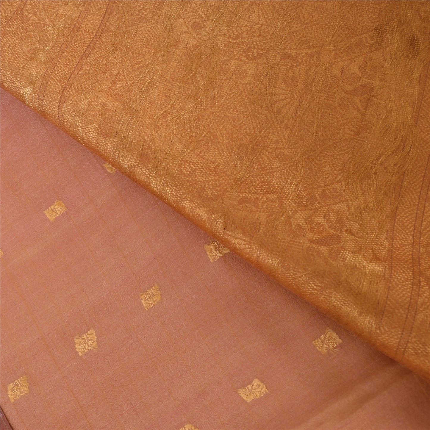 Sanskriti Vintage Indian Peach Sarees Pure Silk Woven Ethnic Sari Craft Fabric