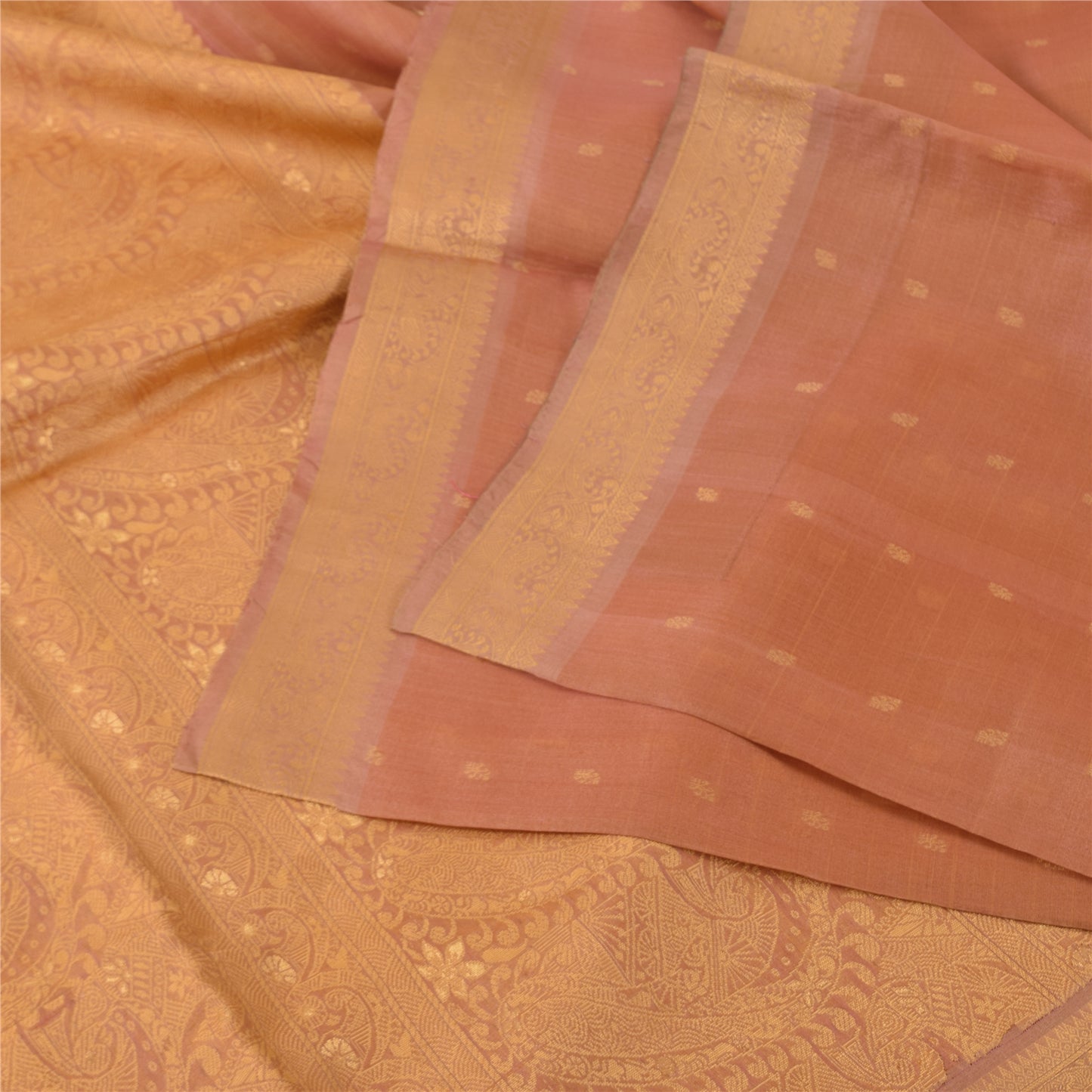 Sanskriti Vintage Indian Peach Sarees Pure Silk Woven Ethnic Sari Craft Fabric