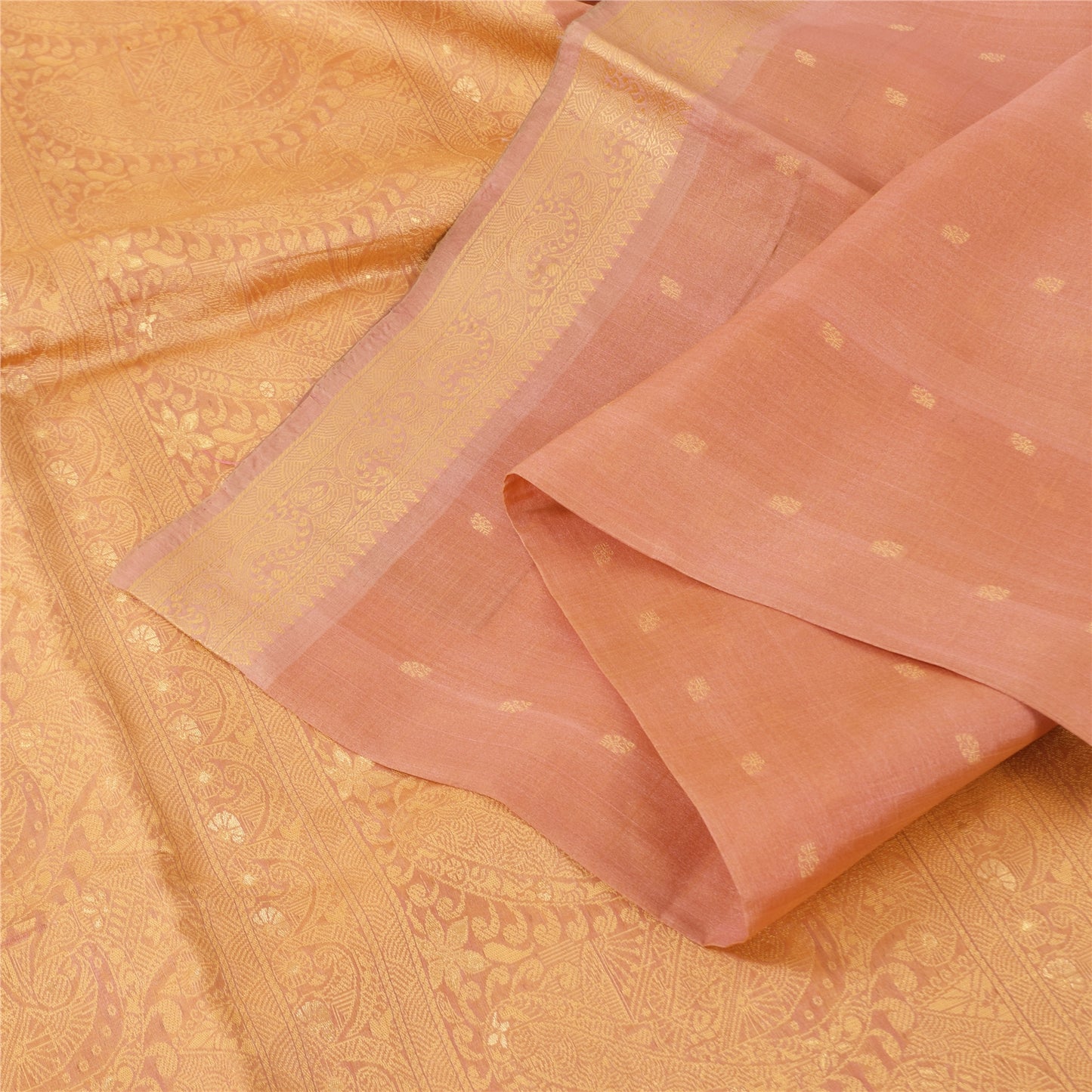 Sanskriti Vintage Indian Peach Sarees Pure Silk Woven Ethnic Sari Craft Fabric