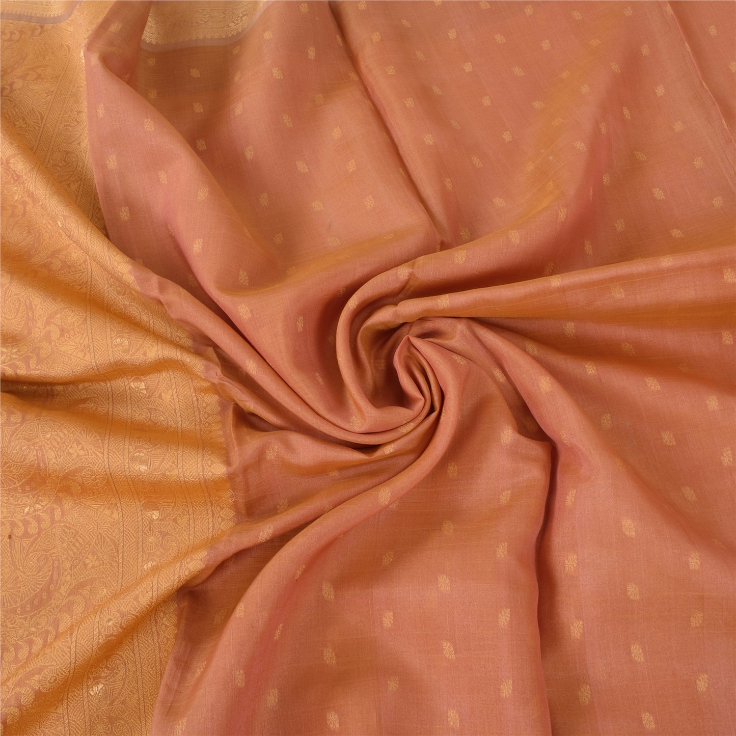 Sanskriti Vintage Indian Peach Sarees Pure Silk Woven Ethnic Sari Craft Fabric