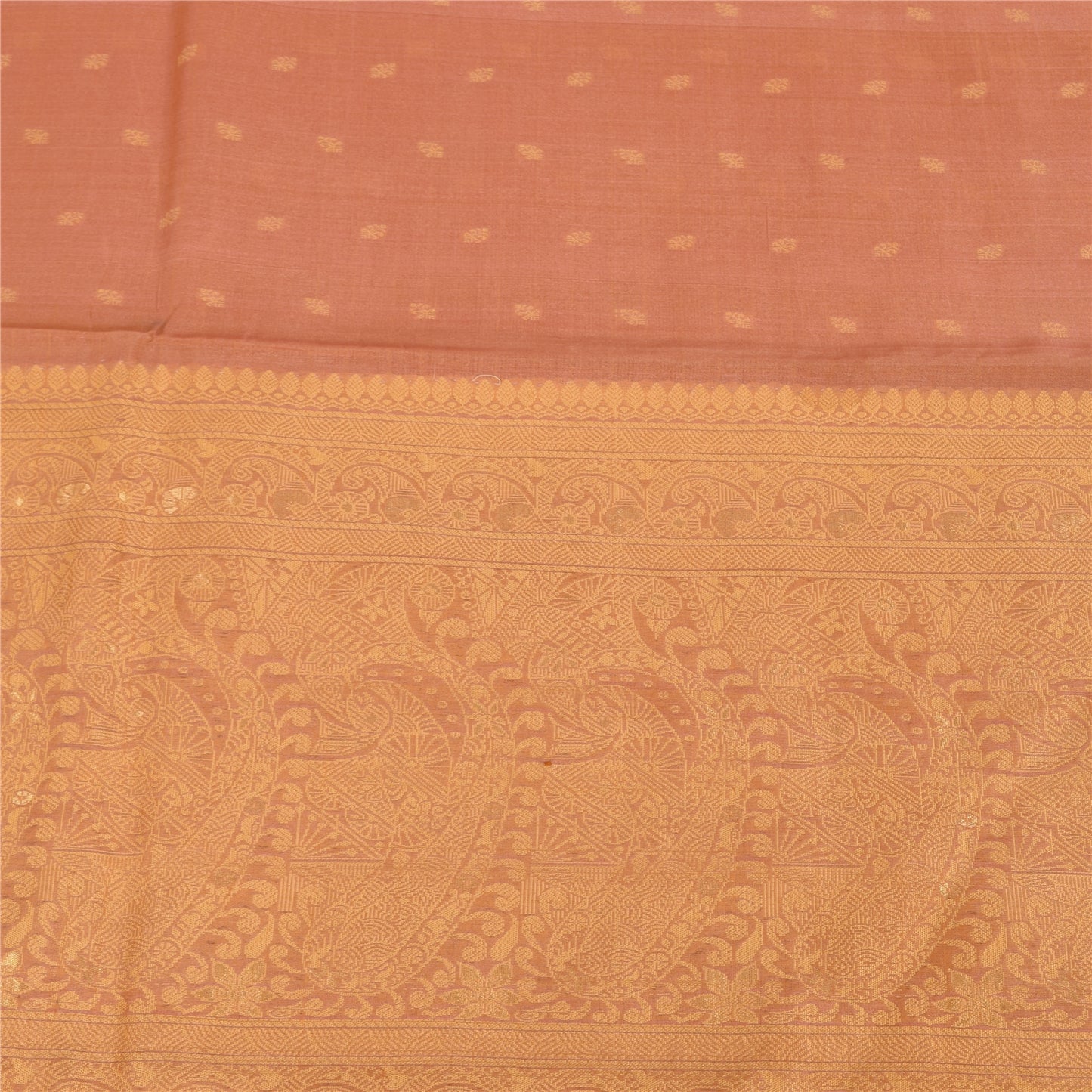 Sanskriti Vintage Indian Peach Sarees Pure Silk Woven Ethnic Sari Craft Fabric