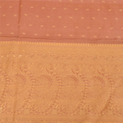 Sanskriti Vintage Indian Peach Sarees Pure Silk Woven Ethnic Sari Craft Fabric