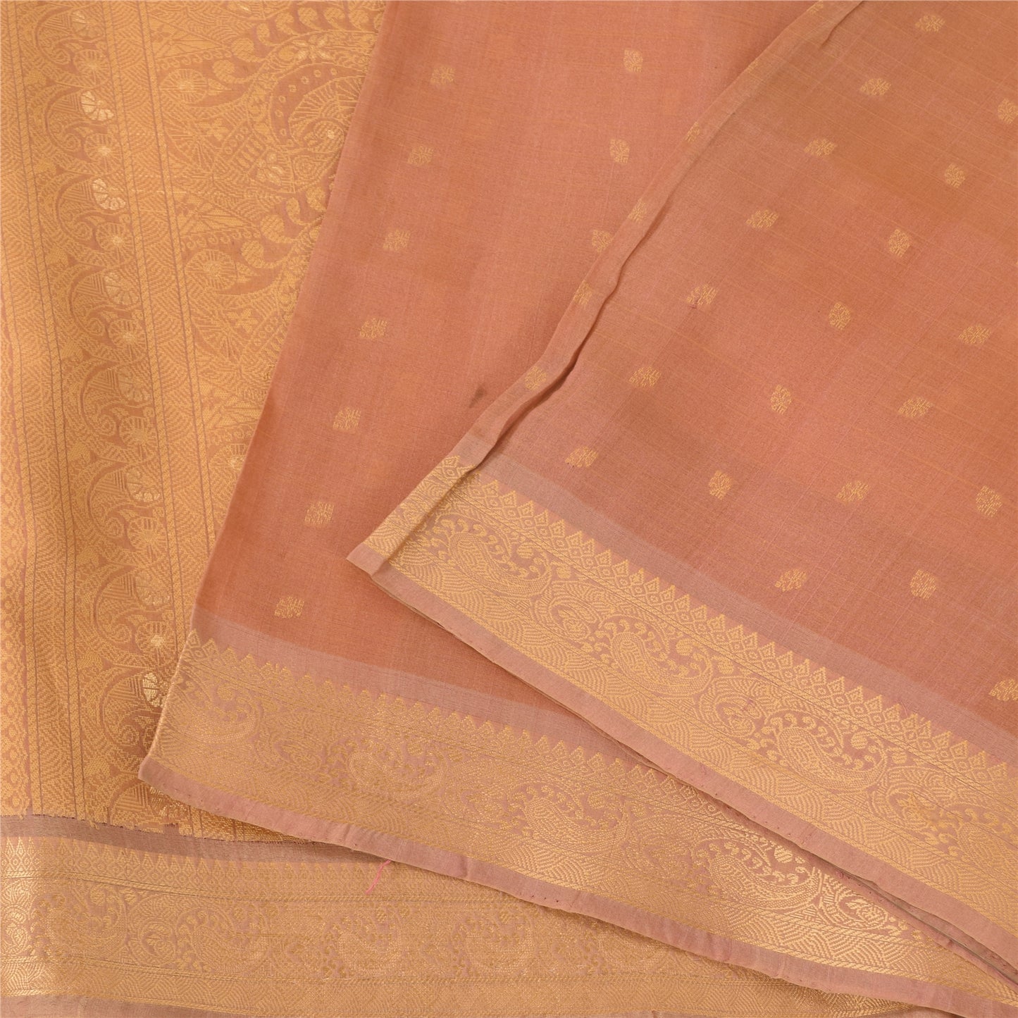 Sanskriti Vintage Indian Peach Sarees Pure Silk Woven Ethnic Sari Craft Fabric