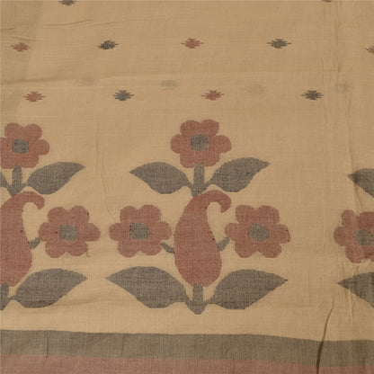 Sanskriti Vintage Indian Beige Sarees Pure Cotton Woven Sari Ethnic Craft Fabric