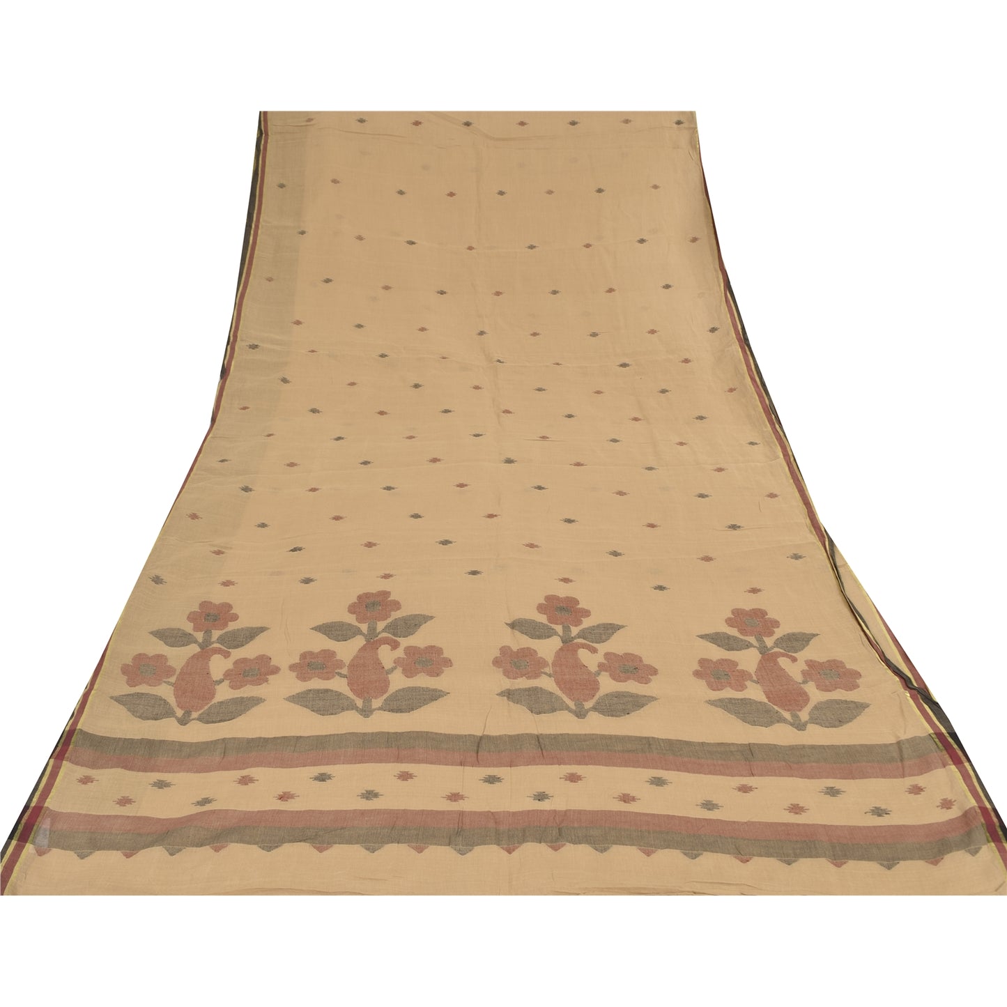 Sanskriti Vintage Indian Beige Sarees Pure Cotton Woven Sari Ethnic Craft Fabric