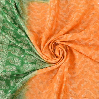 Sanskriti Vintage Green/Orange Sarees Pure Silk Woven Premium Sari Craft Fabric