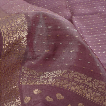 Sanskriti Vintage Sarees Purple Hand Woven 100% Pure Silk Sari 5+yd Craft Fabric